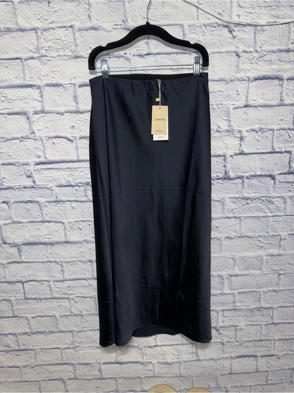 Nwt Mango navy satin maxi skirt